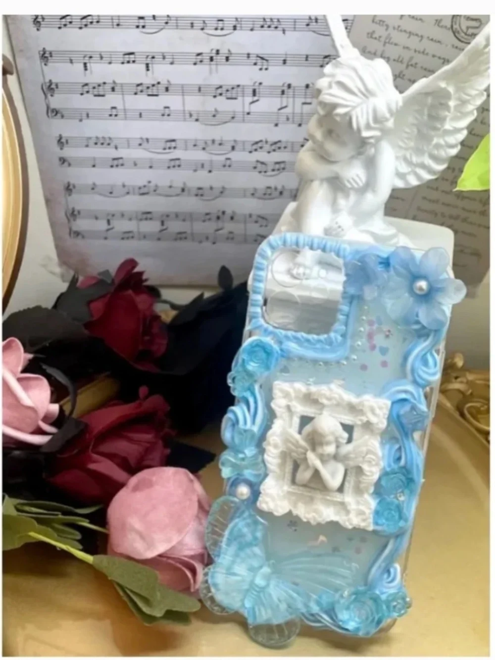 iPhone 12 Baroque butterfly or angel Phone Case, Handmade Phone case